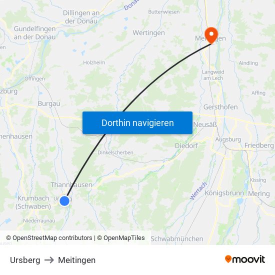 Ursberg to Meitingen map