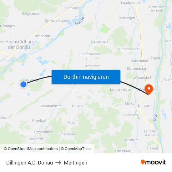 Dillingen A.D. Donau to Meitingen map