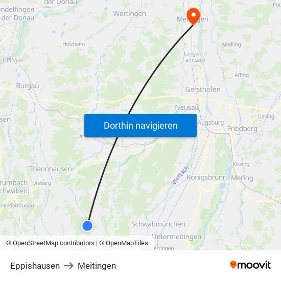 Eppishausen to Meitingen map