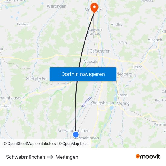 Schwabmünchen to Meitingen map