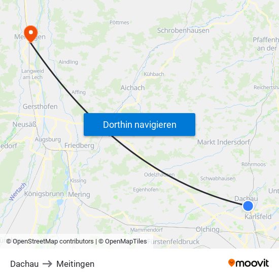 Dachau to Meitingen map
