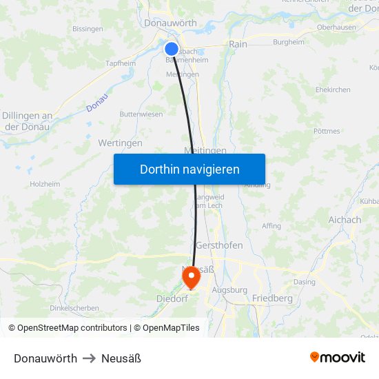 Donauwörth to Neusäß map