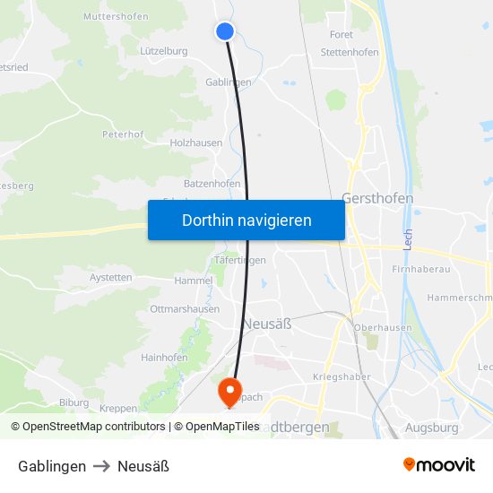 Gablingen to Neusäß map