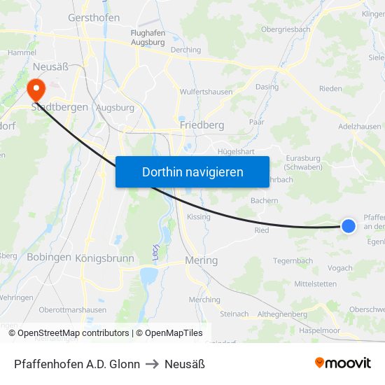Pfaffenhofen A.D. Glonn to Neusäß map