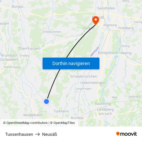 Tussenhausen to Neusäß map