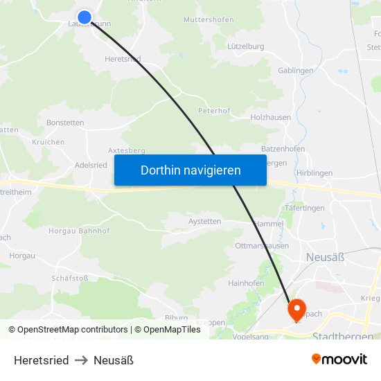 Heretsried to Neusäß map