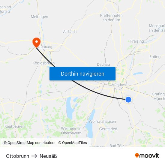 Ottobrunn to Neusäß map