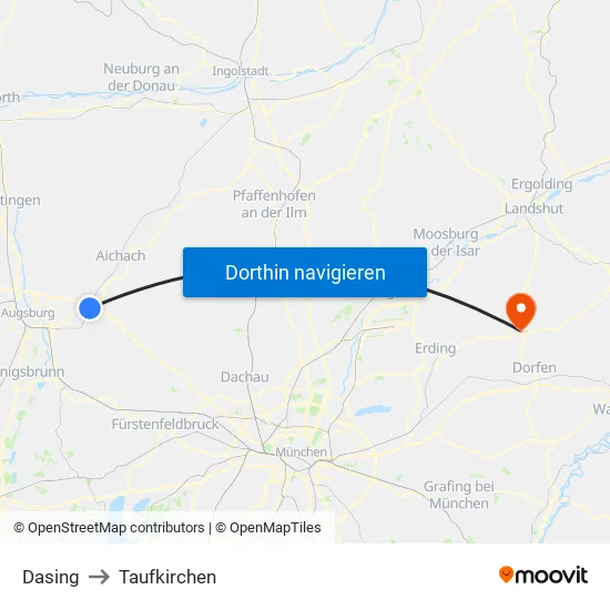Dasing to Taufkirchen map