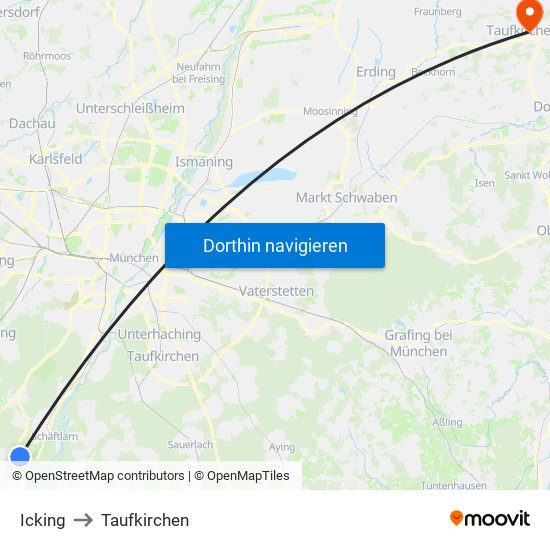 Icking to Taufkirchen map