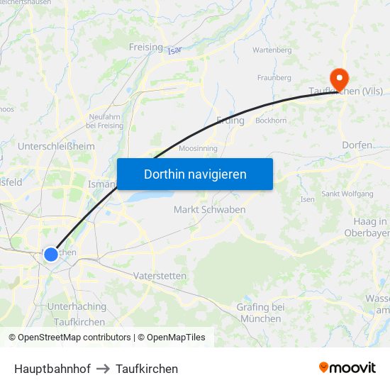 Hauptbahnhof to Taufkirchen map