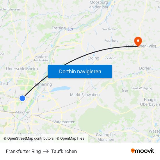Frankfurter Ring to Taufkirchen map