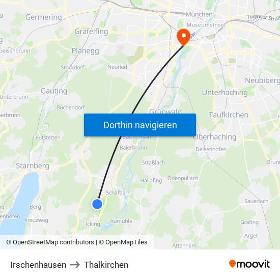 Irschenhausen to Thalkirchen map