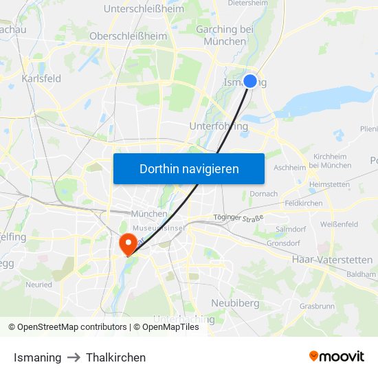 Ismaning to Thalkirchen map