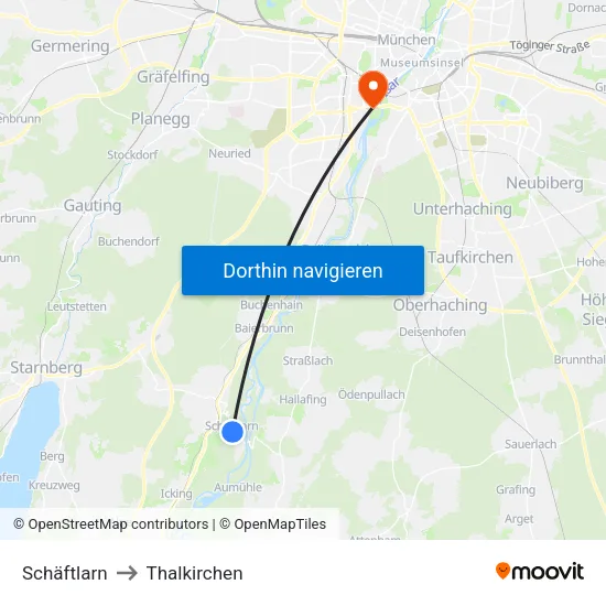 Schäftlarn to Thalkirchen map