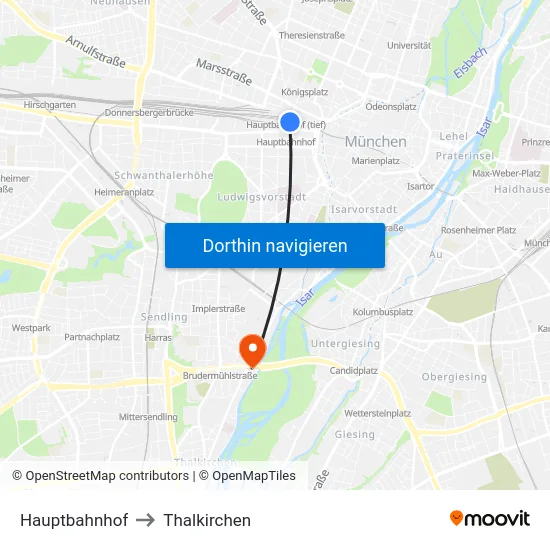 Hauptbahnhof to Thalkirchen map