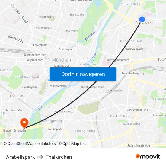 Arabellapark to Thalkirchen map