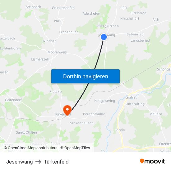 Jesenwang to Türkenfeld map