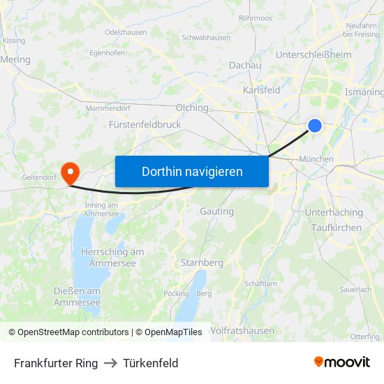 Frankfurter Ring to Türkenfeld map