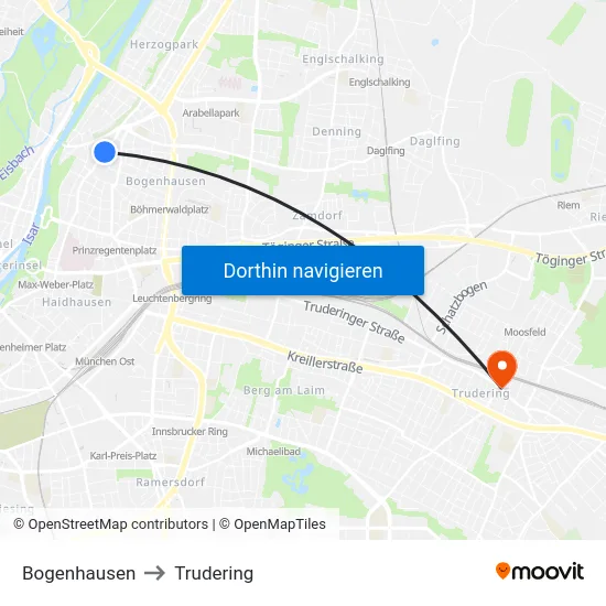 Bogenhausen to Trudering map