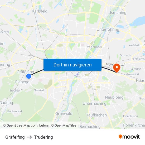 Gräfelfing to Trudering map