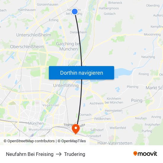 Neufahrn Bei Freising to Trudering map