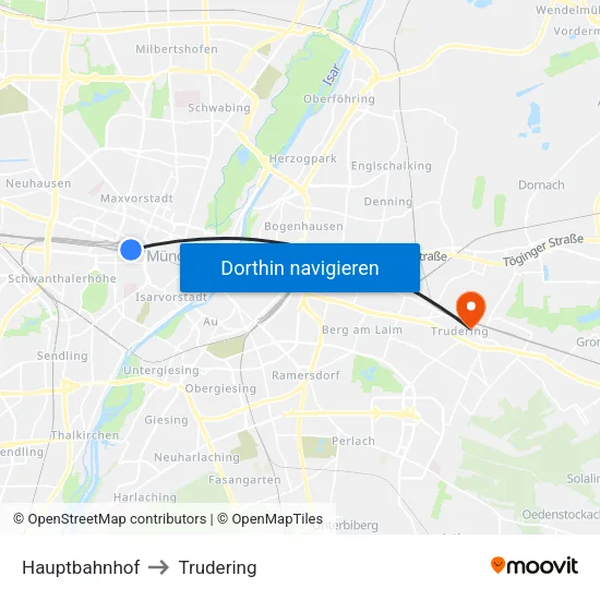 Hauptbahnhof to Trudering map