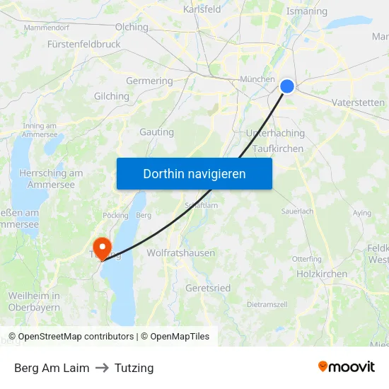 Berg Am Laim to Tutzing map