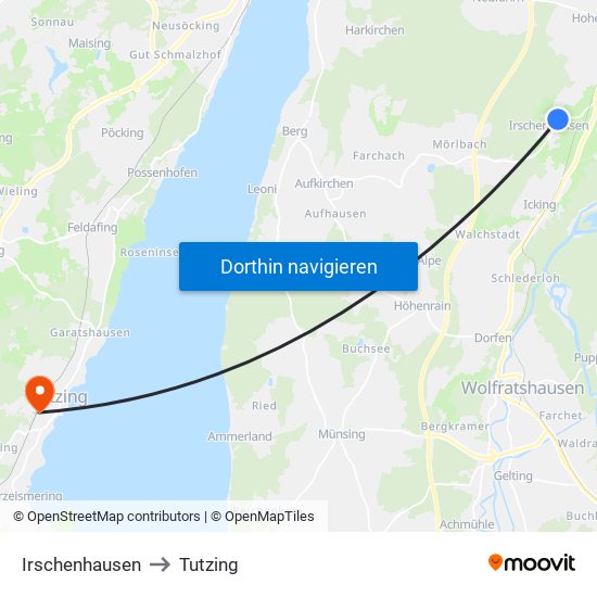 Irschenhausen to Tutzing map