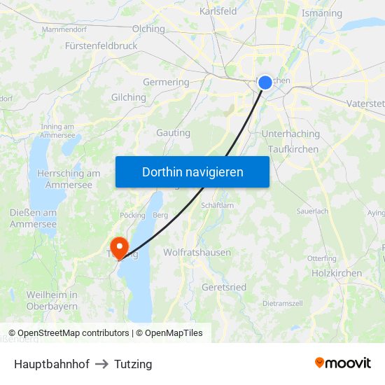 Hauptbahnhof to Tutzing map