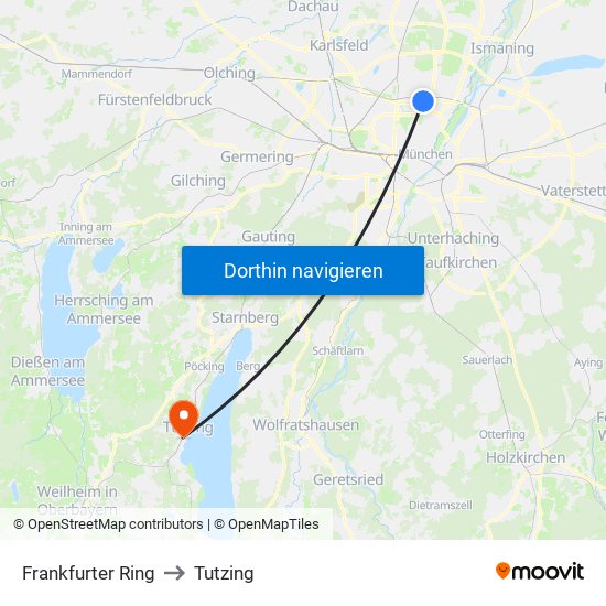 Frankfurter Ring to Tutzing map