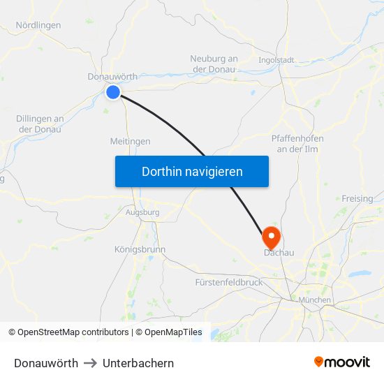 Donauwörth to Unterbachern map