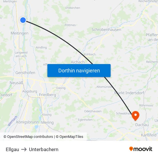 Ellgau to Unterbachern map