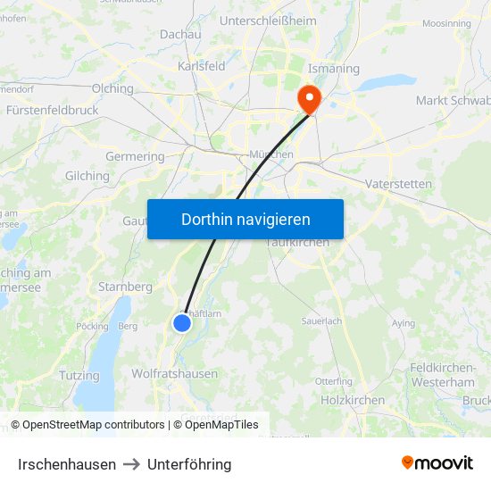 Irschenhausen to Unterföhring map