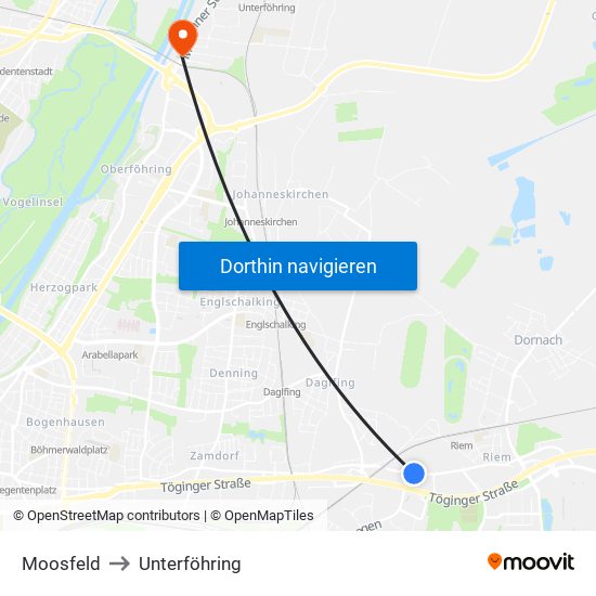 Moosfeld to Unterföhring map