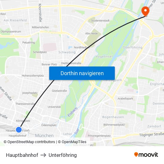 Hauptbahnhof to Unterföhring map