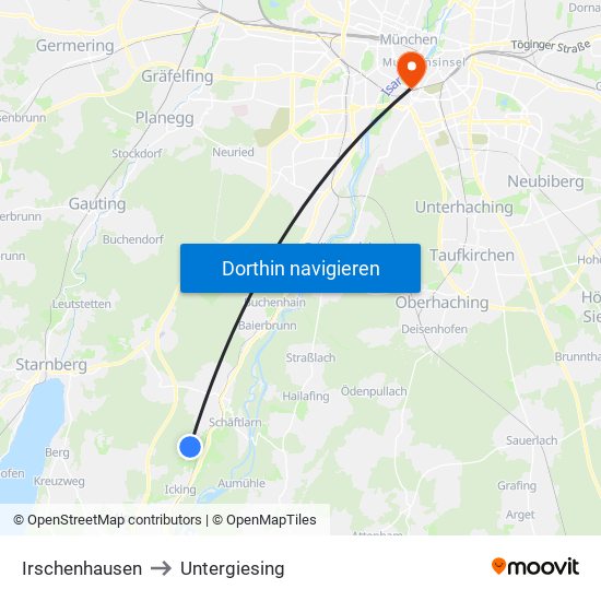 Irschenhausen to Untergiesing map