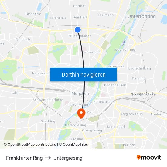 Frankfurter Ring to Untergiesing map