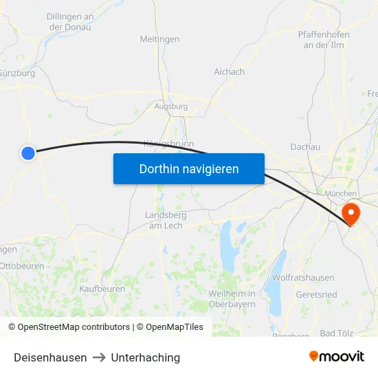Deisenhausen to Unterhaching map