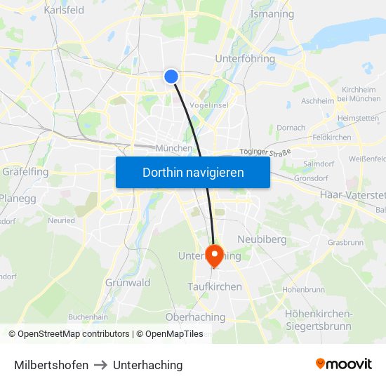 Milbertshofen to Unterhaching map