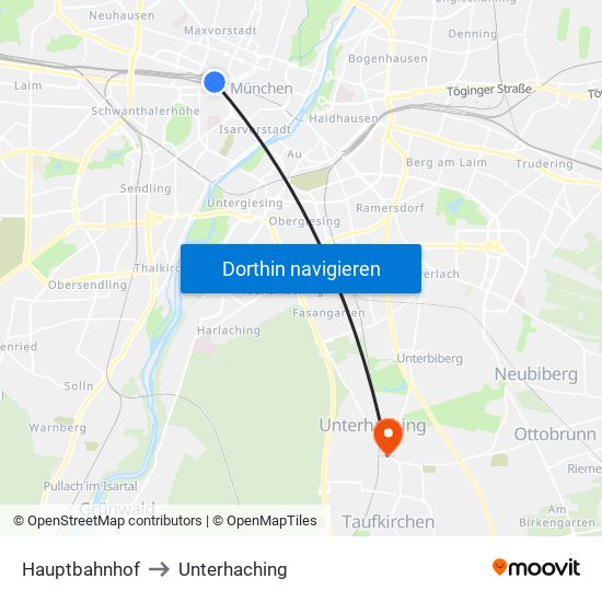 Hauptbahnhof to Unterhaching map