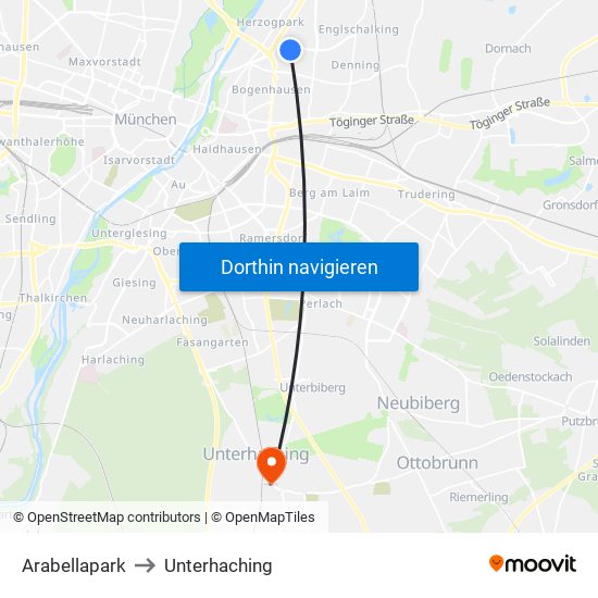 Arabellapark to Unterhaching map