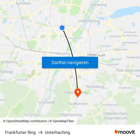 Frankfurter Ring to Unterhaching map