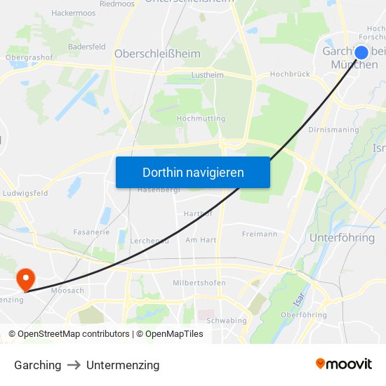 Garching to Untermenzing map