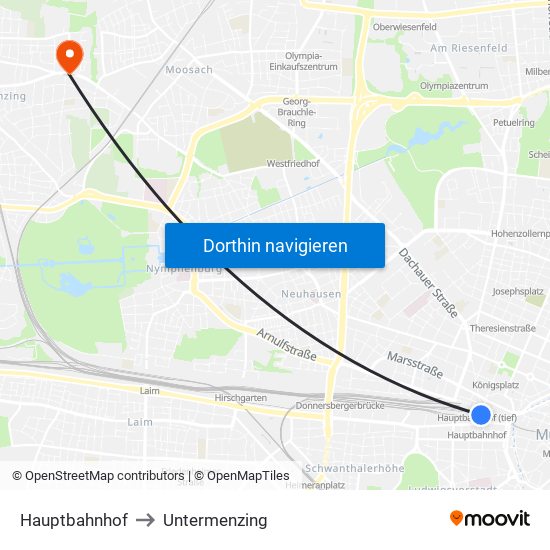 Hauptbahnhof to Untermenzing map