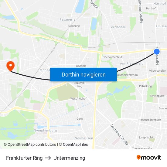 Frankfurter Ring to Untermenzing map