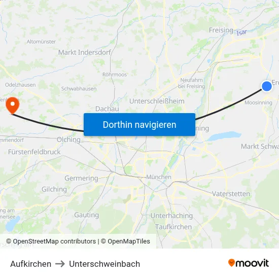 Aufkirchen to Unterschweinbach map