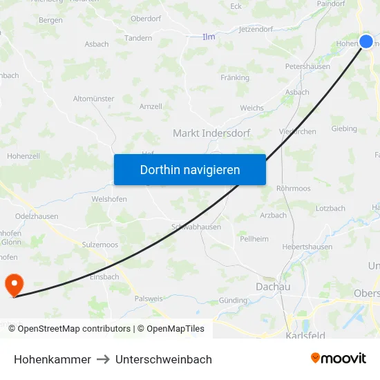 Hohenkammer to Unterschweinbach map