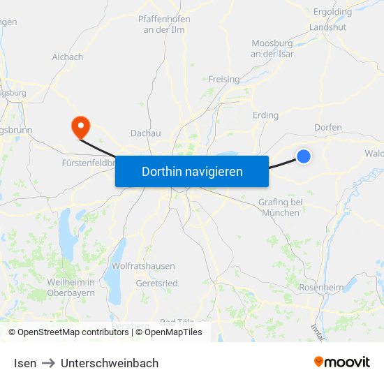 Isen to Unterschweinbach map