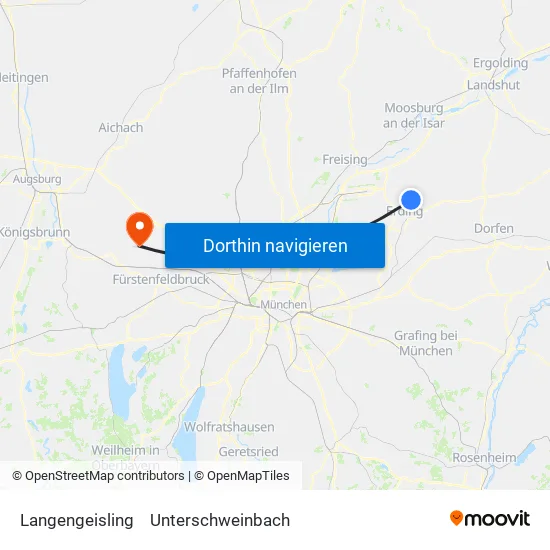 Langengeisling to Unterschweinbach map