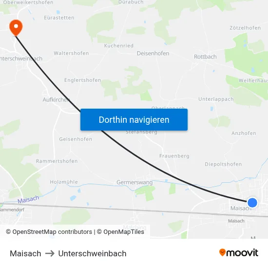 Maisach to Unterschweinbach map